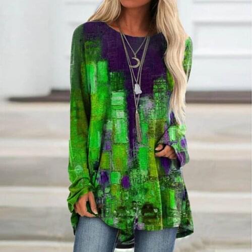 2021 Autumn O-neck Blouse Women Fashion Long Sleeve Printed Pullover Casual Ladies Office Shirt Vintage Loose Female Street Tops