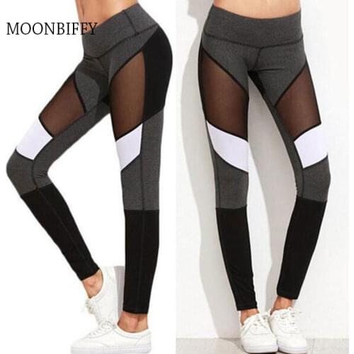 Women Splice Yoga Running Pants High Waist Mesh Seamless Leggings Training Fitness Gym Leggings Elastic Sportswear Sport Pants