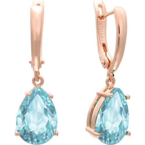 Women Drop Earrings Trendy 585 Rose Gold Color Jewelry 2020 New Fashion Design Earring Blue Cubic Zircon Earring Gift