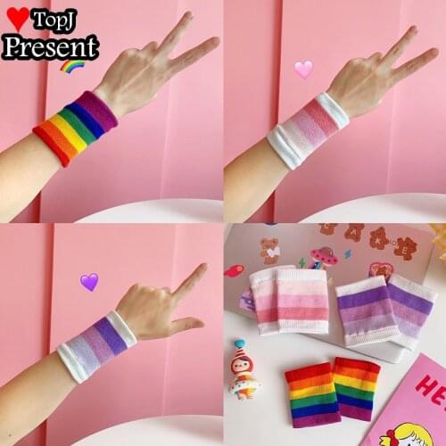 Sweet lolity women Girls arm warmers cute pink white stripe sports breathing wristband set protective jewelry Headdress