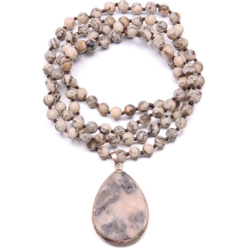 2020 New Trendy Long Necklace Jewelry for Women Men Natural Semi Precious Stones Amazonite Drop Pendant Stone Great Gift 90cm