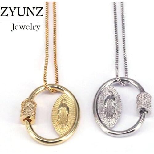 4PCS, Crystal Zirconia CZ Micro Paved Gold / Silver Color Jesus Screw Clasp Pendant Necklaces For Women Jewelry