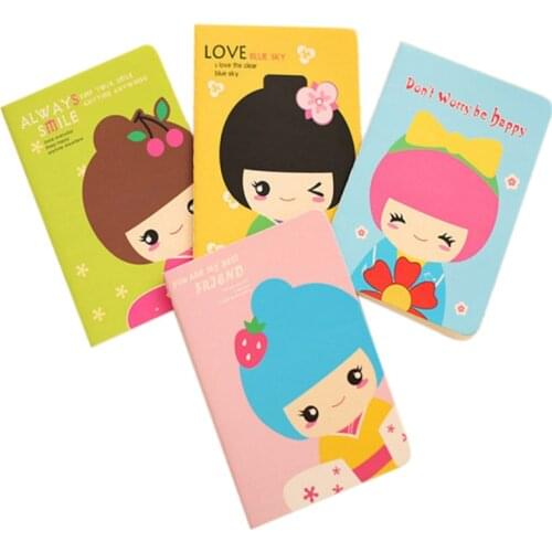 4pcs/lot Lovely cartoon Doll Small Notebook Paper Book Diary Notebook Stationery Supplies For Kid