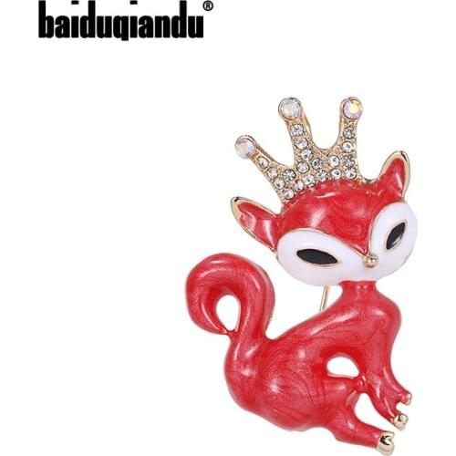 Baiduqiandu 2021 New Arrival Red Enameled Queen Fox Brooches Fashion Clothing Jewelry for Women