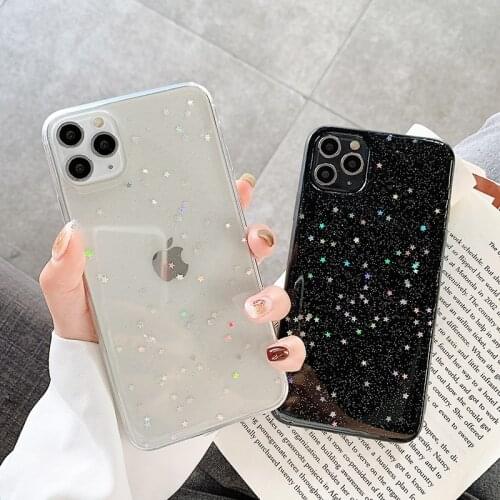Glitter Star Sequins Powder Phone Case For iPhone 11 Pro Max 12 Mini XS XR X 6 6s 7 8 Plus SE 2020 Transparent Soft Bling Cover