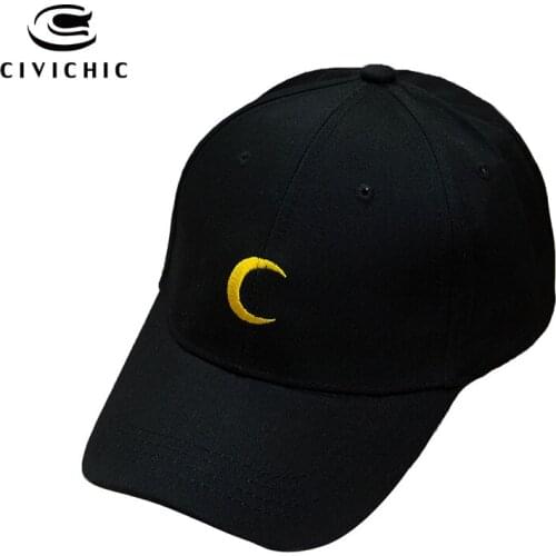 CIVICHIC Woman Man South Korea Stylish Moon Embroidery Baseball Cap Couples Leisure Curved Outdoor Hats Fashion Head Wear HT102