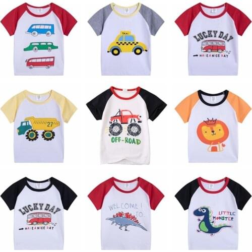 Childrens clothing summer horn sleeve cartoon childrens T-shirt short-sleeved boys and girls tops
