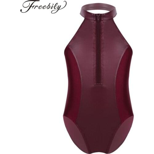 Kids Sleeveless Professional Ballet Leotard Girls Front Zipper Open Back Splice Gymnastics Leotard Children Ballet Dance Wear