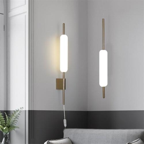 Long Bedside Wall Lamps Light Luxury Glass Living Room TV Background Wall Decor Lighting Bedroom Corridor Wall Light with Switch