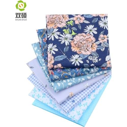 Blue Flower Cotton Tissus Fabric Patchwork Fabric Fat Quarter Bundles Fabric For Sewing Doll Cloths 40*50cm 35pcs/lot