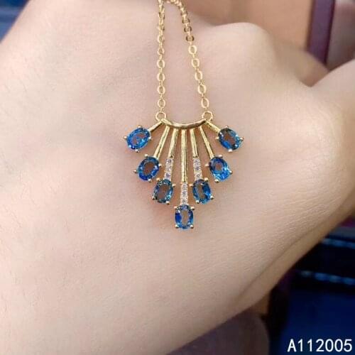 KJJEAXCMY Fine Jewelry 925 Sterling Silver inlaid Natural blue topaz Female Miss Woman Girl New Pendant Necklace exquisite