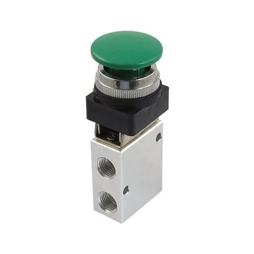 JM-322PB 13mm Thread 2 Position 3 Way Green Mushroom Button Air Mechanical Valve
