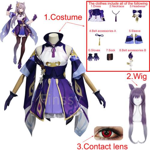 Halloween Carnival Anime Cosplay Costume Genshin Impact Keqing Cosplay Dress Including Socks Jewelry Necklace Glove