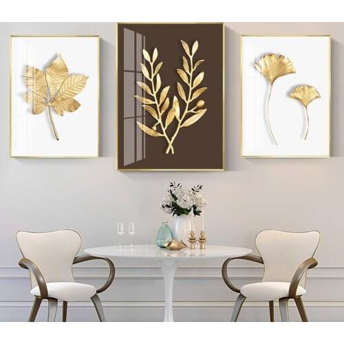 Painting Gold Ginkgo leaf Maple Wall Art Canvas Prints Modern Art Posters Abstract Black Canvas Living Room Pictures Unframed