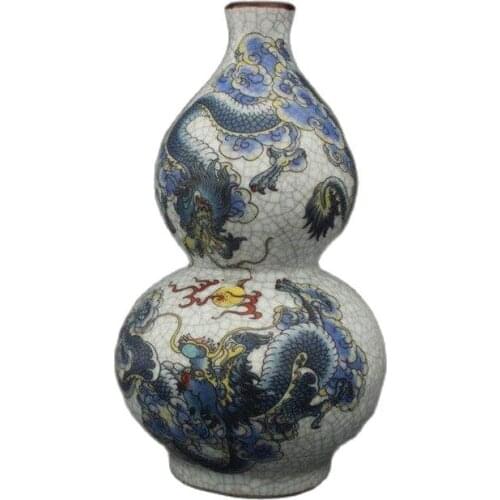 Chinese old porcelain vase Cracked glazed Dragon pattern gourd vase