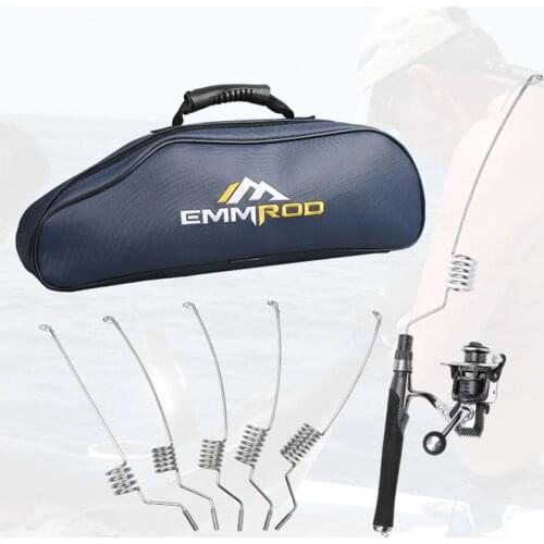 Metal Mechanical Spring Ice Fishing Rod Winter Vertical Jigging Fishing Rod With Metal Reel Cloth Bag