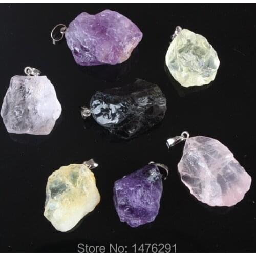 Fashion Jewelry 36X25MM Crystal Stone Rose Pink Quartz Purple Crystal Yellow Crystal Irregular Pendant 1PCS