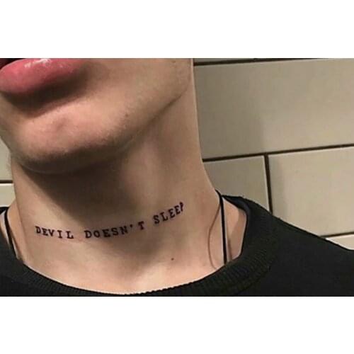 Tattoo Stickers Waterproof Temporary Fake Tattoo Stickers Black Devil Doesn't Sleep English Letters Cool Design Body Art Tools