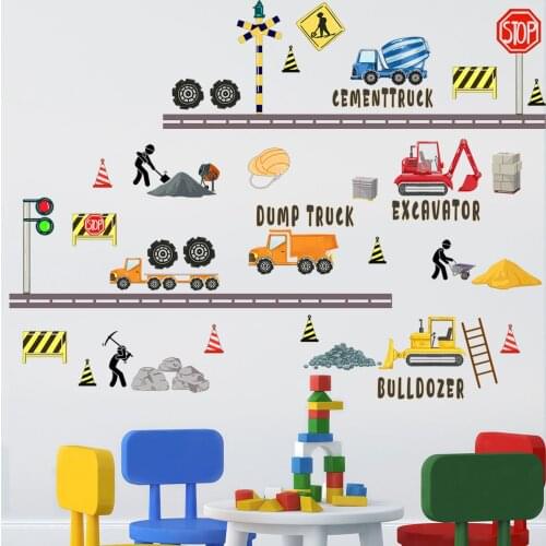 DIY Cartoon Engineering Vehicle Wall Stickers Car Boy Kids Room Decor Aesthetic Wallstickers Children Bedroom Nursery Wallpaper