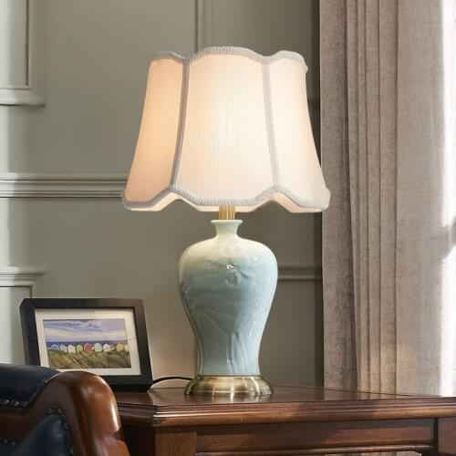 American Ceramic Table Lamp Bedroom Bedside Lamp Creative Light Luxury Simple Modern European Household Bedside Table Warm