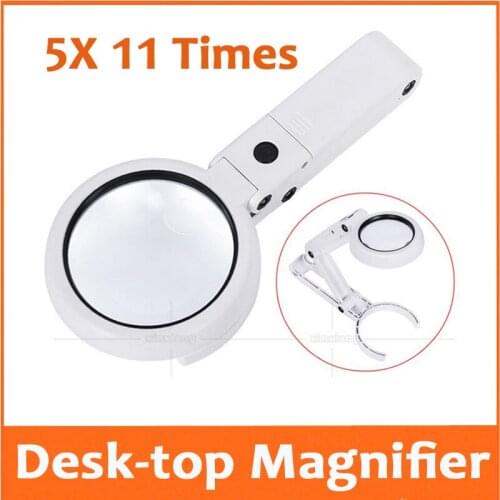 5X 11X Desktop LED Illuminated Handheld bracket type Desk Magnifier Foldable Table Magnifying Glass for Reading Cellphone Repair