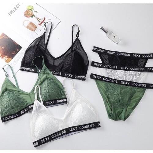 2Pcs Lace Underwear Set Sexy Women Bra Sets V-Neck Letter Tube Top Adjusted Padded Bralette Female Lingerie Suit