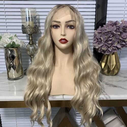 Long Ombre Body Wave Light Blonde Wig Synthetic Wigs Long Wavy Wigs for Women T Part Lace Wig Heat Resistant Wigs Glueless Wigs