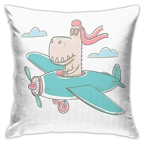 Personalized Abraction Dinosaur Flying A Pne in Sky Cool Hiper Funny Boys Graphic Decorative Pillow Cover Printed Zipper Throw