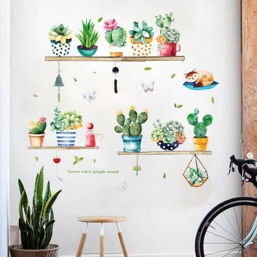 Nordic Ins Wind Cactus Potted Living Room Bedroom Wardrobe Porch TV Background Self-adhesive Wall Stickers