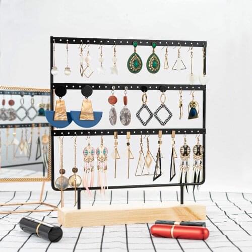 Earring Stand 3-Tier Jewelry Holder Organizer 69 Holes with Wood Base Display Rack for Women Girls Gift Ho