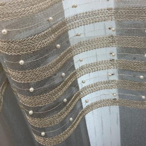 2020 Tiyana New Stripe Embroidered Beads Window Screen Luxury Living Room Bedroom Window Curtain European Style Gauze AG534#4