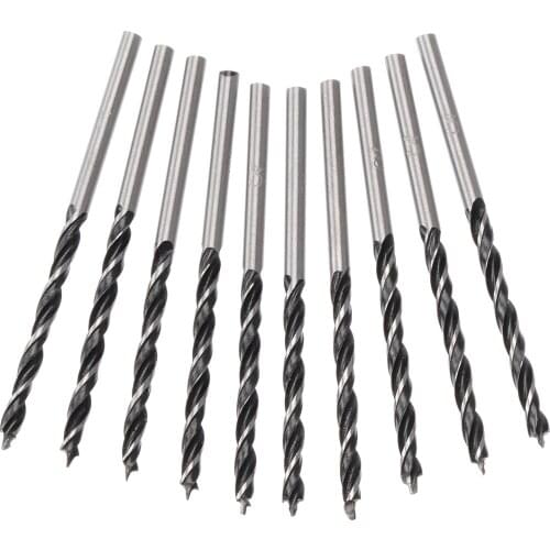 10pcs/Set 3mm Diam Twist Drill Bit 58mm Length Wood Spiral Drill Bits with Center Point High Strength Woodworking Drilling Tool