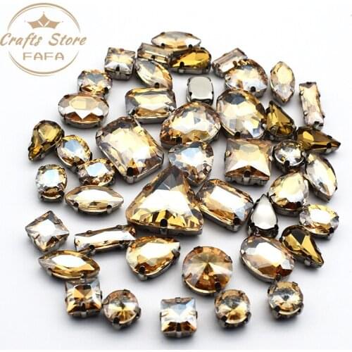Champagne Mix Shape Glass Flatback Crystal Sew on Rhinestones Silver Base DIY Garment Decoration