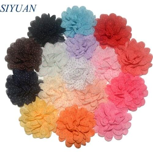 120pcs/lot 2.8'' Polka Dot Fabric Chiffon Flower WITH/WITHOUT Hair Clip TH276