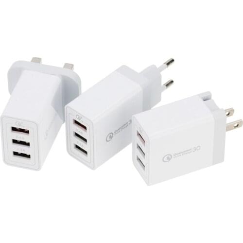 Quick Charge 3.0 USB Charger Universal Wall 18W 3 Port Fast Charging Adapter for iPhone Samsung Phone Tablet EU US UK Plug 30pcs