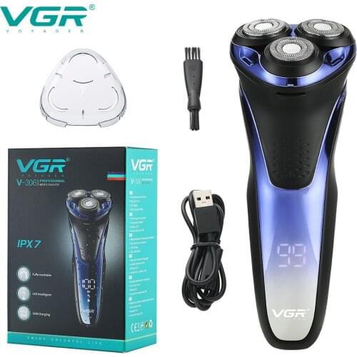 VGR 3Cutter Heads Wet Dry Shaving Machine Rechargeable Electric Shaver Portable Electric Razor for Men Beard Washable USB Charge