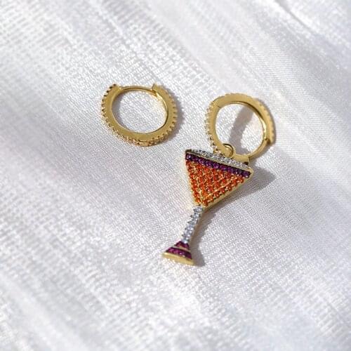 SLJELY 925 Sterling Silver Yellow Gold Color Asymmetric Cocktail Goblet Earrings Orange Zircon Women ARC EN CIEL Fashion Jewelry