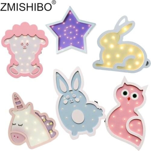 ZMISHIBO Multicolor Wooden Star Moon Cloud Night Light Baby Bedroom Girs Room Holiday Decoration LED Table Desk Night Lamp