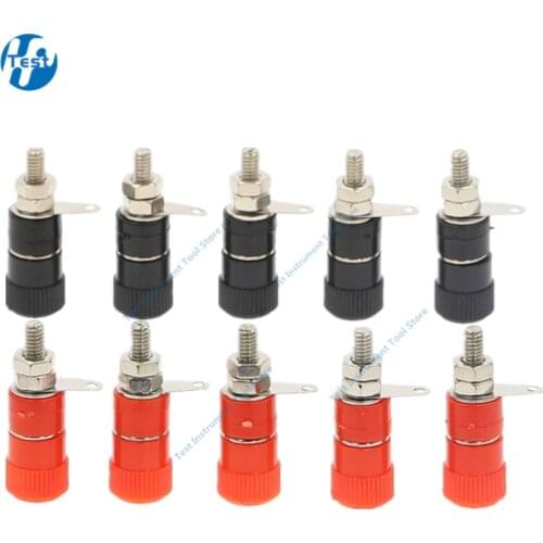 10pcs 4mm Banana Socket Nickel Plated Binding Post Nut Banana Plug Jack Connector Red Black