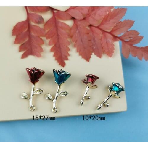 10PCS/Lot Fashion Jewelry Gold Color Tone Rose Flowers Shape Enamel Pendant Charms DIY Bracelet Floating Charms