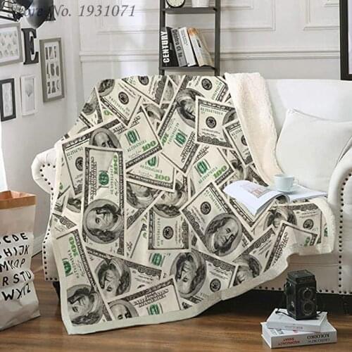 100 dollar Hunned 3D Printed Fleece Blanket for Beds Thick Quilt Fashion Bedspread Sherpa Throw Blanket Adults Kids