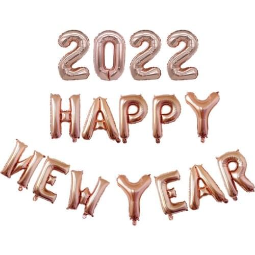 16 Inch 2022 HAPPY NEW YEAR Foil Balloon HELLO 2022 Gold Silver Rose Gold Number Balloon for New Year Christmas Party Decoration
