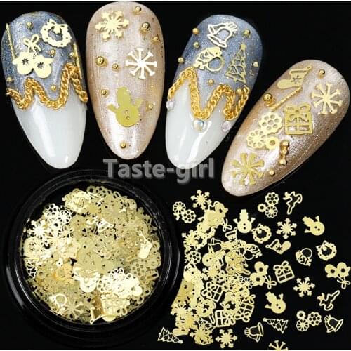 1Jar Mix Shapes Christmas Halloween Elements Vrious Pop Patterns Metal Nail Art Sequins Decorations Slice Ornaments Manicure Tip