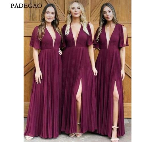 2019 New Simple Long Chiffon V-Neck Bridesmaids Dresses Sleeveless Customized Bridesmaids Dresses Prom Plus Size