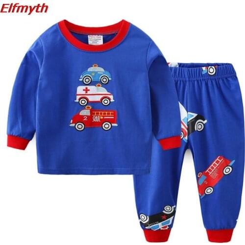 2021 Boys pajama set pyjamas kids Pajamas koszula nocna Car nightgown enfant baby pajamas stich Cartoon Tractor Rocket Clothes