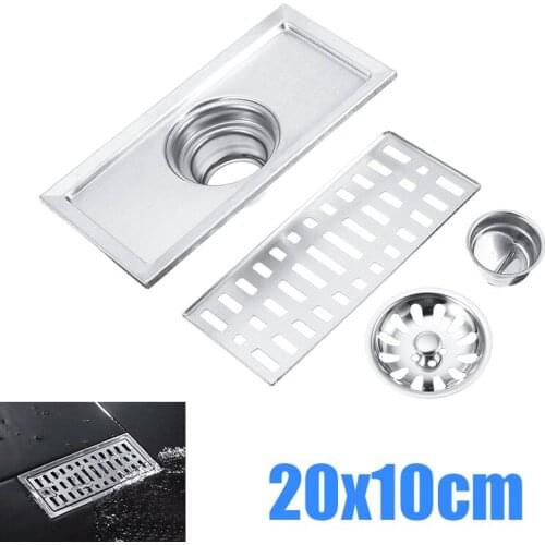 20x10cm Stainless Steel Floor Drain Rectangle Bathroom Shower Kitchen Waste Grate Drain Cover