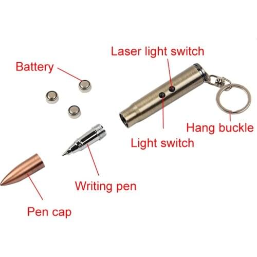 4 in 1 Multifunction Outdoor Self-defense Flashlight Bullet Shaped Pen Survival EDC Laser+Light+Hammer+Ballpoint Self Defense FK