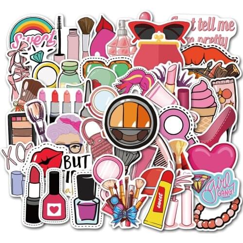 50Pcs/lot Pretty Girl Cosmetic Sticker Decal Lipstick Perfume High Heels Pattern DIY for Laptop Luggage Suitcase Cute Stickers