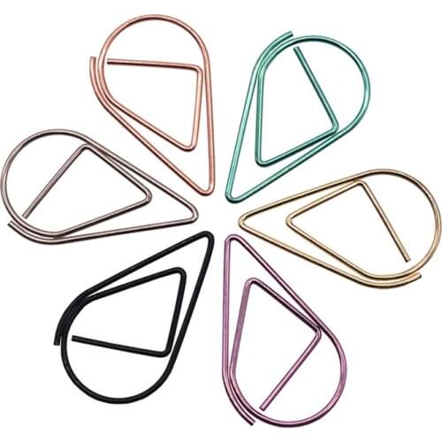 50 Pcs Metal Material Drop Shape Paper Clips Gold Silver Color Kawaii Cute Bookmark Clip Office School Stationery Drop bookmark