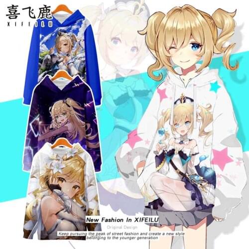 Anime Genshin Impact Paimon Amber Kaeya Jean Casual Hooded Hoodie Sweatshirt Coat Men Women Autumn Unisex Loose Jacket Cosplay